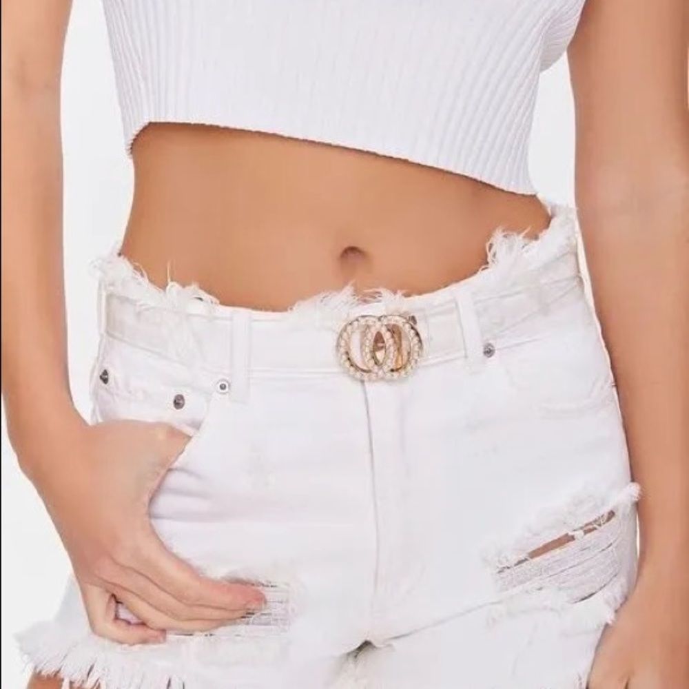 Faux Pearl O-Ring Buckle Hip Belt